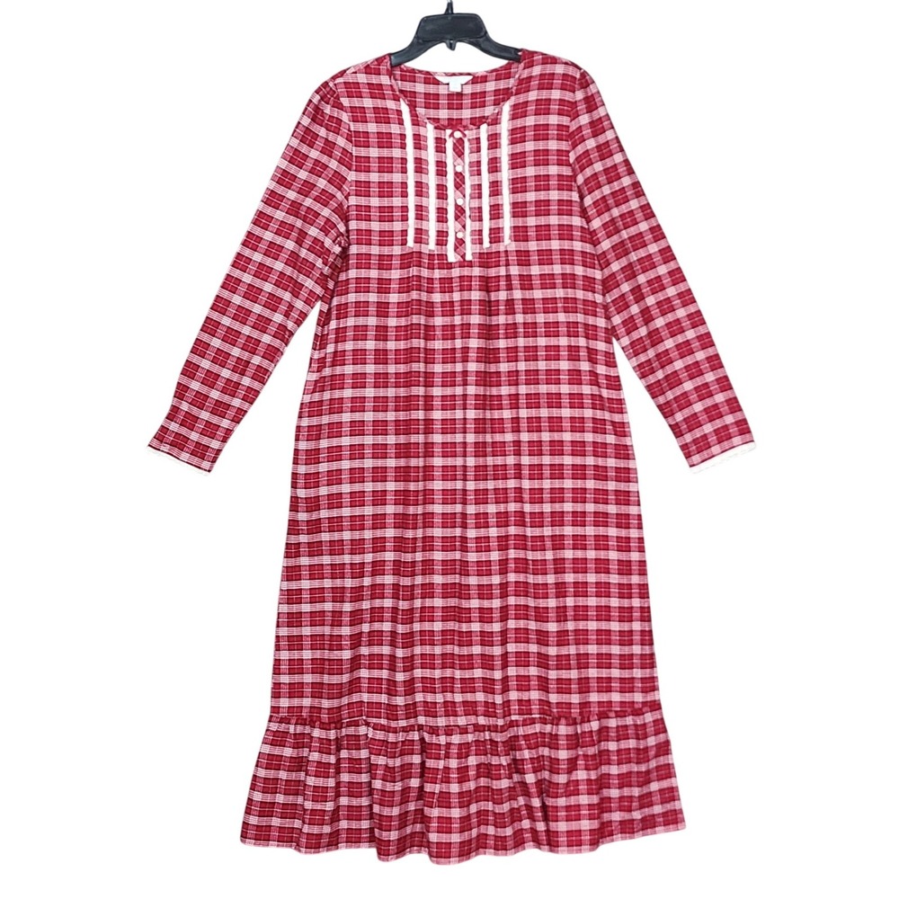 Charter Club Long‎ Sleeve Plaid Flannel Gown Holiday Plaid Red Nightgown Small
